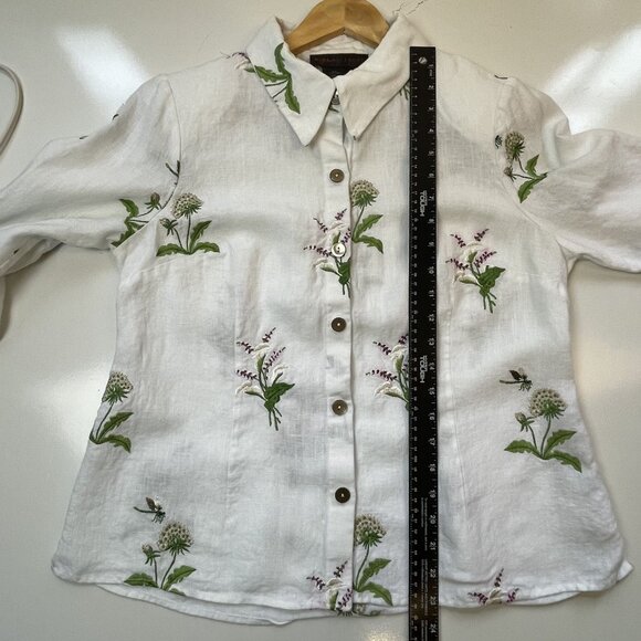 Nina McLemore White Linen Jacket Size 8 Embroidered Floral Blouse White Resort - Picture 8 of 10